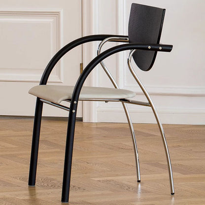 Modern Art Deco Curved Plywood Iron Velvet Faux Leather Dining Chair Backrest Armrest For Dining Room