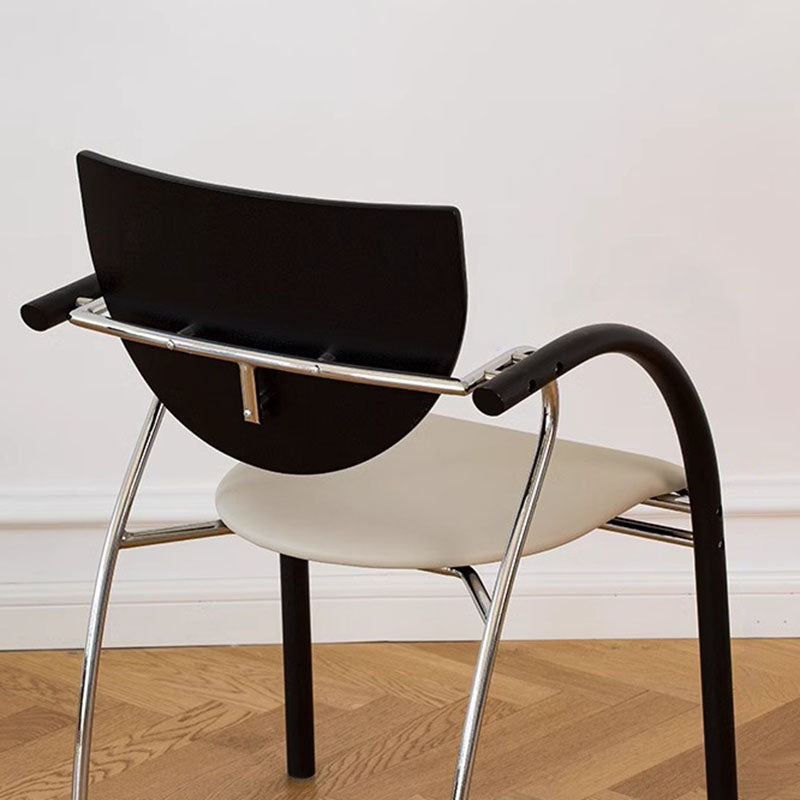Modern Art Deco Curved Plywood Iron Velvet Faux Leather Dining Chair Backrest Armrest For Dining Room