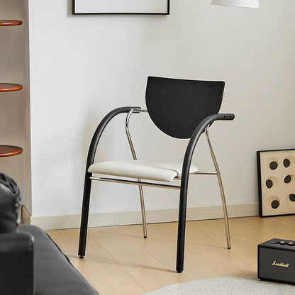 Modern Art Deco Curved Plywood Iron Velvet Faux Leather Dining Chair Backrest Armrest For Dining Room