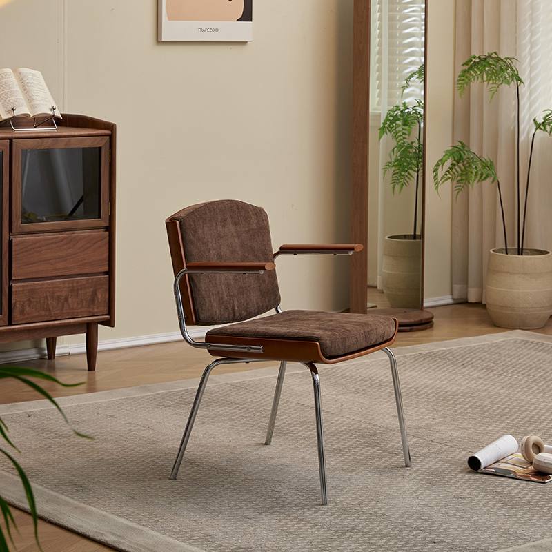 Modern Minimalist Rectangular Fabric Solid Wood Multi-Layer Plate Solid Wood Iron Stainless Steel Dining Chair Backrest Armrest For Dining Room