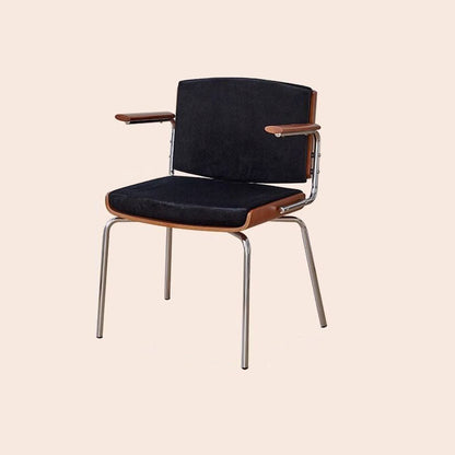 Modern Minimalist Rectangular Fabric Solid Wood Multi-Layer Plate Solid Wood Iron Stainless Steel Dining Chair Backrest Armrest For Dining Room