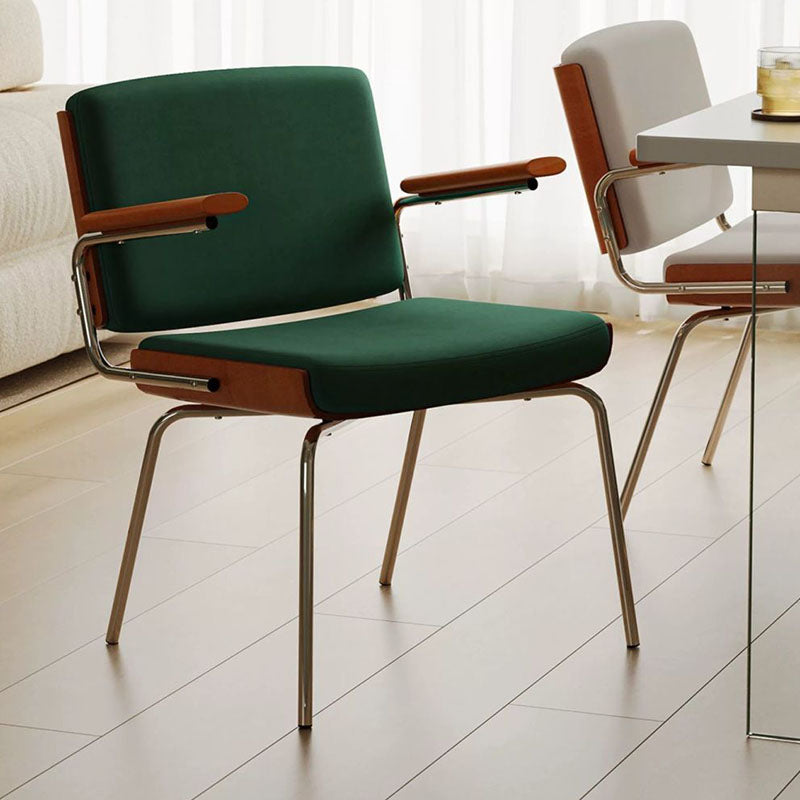 Modern Minimalist Rectangular Fabric Solid Wood Multi-Layer Plate Solid Wood Iron Stainless Steel Dining Chair Backrest Armrest For Dining Room