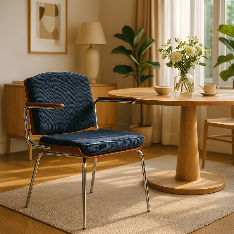 Modern Minimalist Rectangular Fabric Solid Wood Multi-Layer Plate Solid Wood Iron Stainless Steel Dining Chair Backrest Armrest For Dining Room