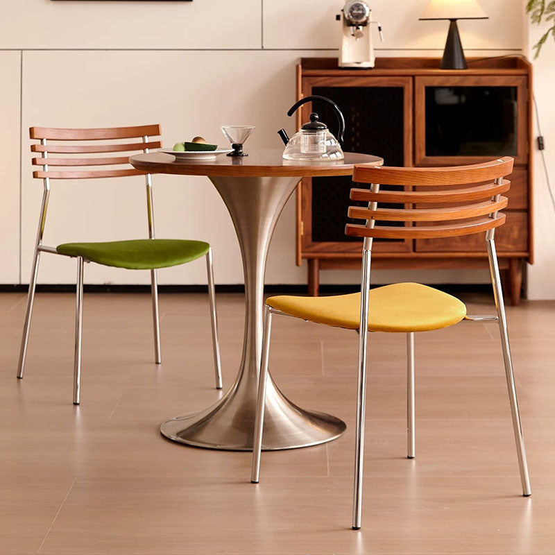Modern Minimalist Rectangular Fabric Solid Wood Multi-Layer Plate Iron Dining Chair Backrest Armless For Dining Room