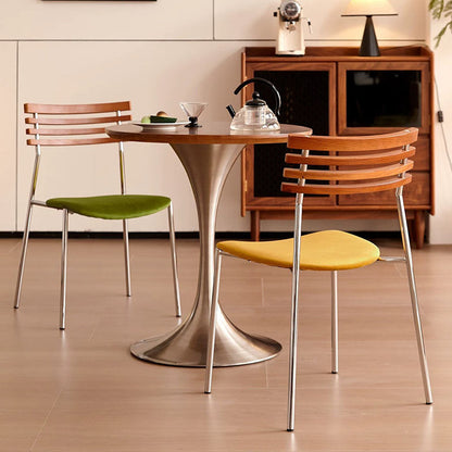 Modern Minimalist Rectangular Fabric Solid Wood Multi-Layer Plate Iron Dining Chair Backrest Armless For Dining Room