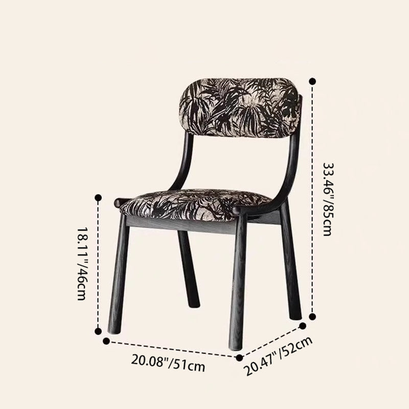 Traditional Vintage Curved Solid Wood Cotton-Linen Dining Chair Backrest Armless For Dining Room & Kitchen