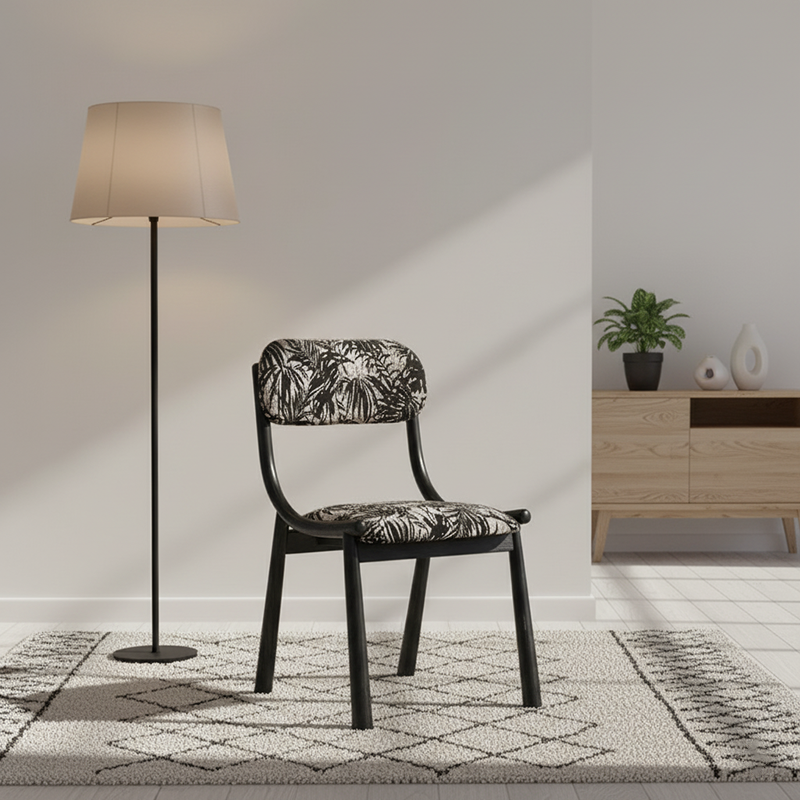 Traditional Vintage Curved Solid Wood Cotton-Linen Dining Chair Backrest Armless For Dining Room & Kitchen