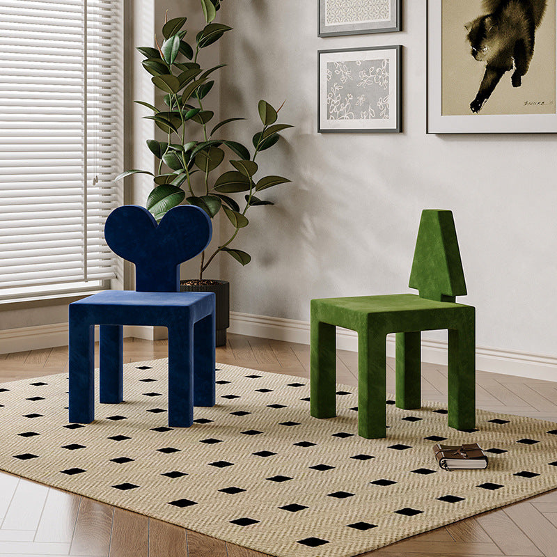 Contemporary Nordic Rectangular Brushed Velvet Solid Wood Dining Chair Backrest Armless For Dining Room & Kitchen