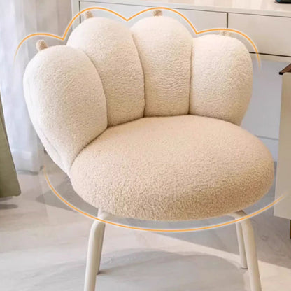 Modern Minimalist Cat-Claw-Shaped Sherpa Fabric Carbon Steel Vanity Stool Backrest Armless For Bedroom