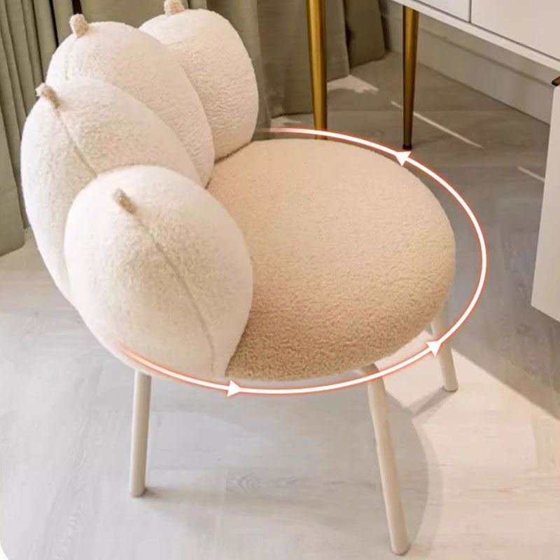Modern Minimalist Cat-Claw-Shaped Sherpa Fabric Carbon Steel Vanity Stool Backrest Armless For Bedroom