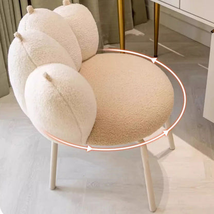 Modern Minimalist Cat-Claw-Shaped Sherpa Fabric Carbon Steel Vanity Stool Backrest Armless For Bedroom