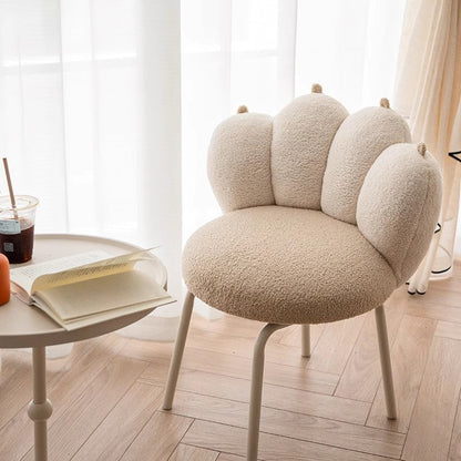 Modern Minimalist Cat-Claw-Shaped Sherpa Fabric Carbon Steel Vanity Stool Backrest Armless For Bedroom