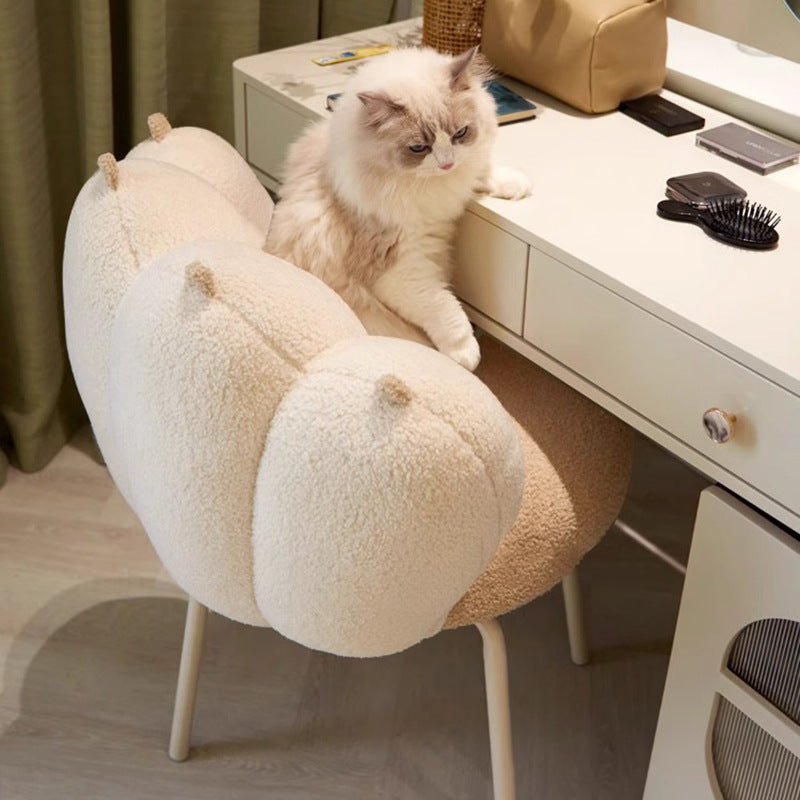 Modern Minimalist Cat-Claw-Shaped Sherpa Fabric Carbon Steel Vanity Stool Backrest Armless For Bedroom