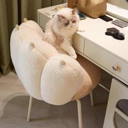 Modern Minimalist Cat-Claw-Shaped Sherpa Fabric Carbon Steel Vanity Stool Backrest Armless For Bedroom