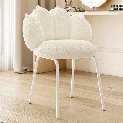 Modern Minimalist Cat-Claw-Shaped Sherpa Fabric Carbon Steel Vanity Stool Backrest Armless For Bedroom
