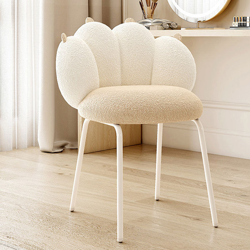 Modern Minimalist Cat-Claw-Shaped Sherpa Fabric Carbon Steel Vanity Stool Backrest Armless For Bedroom