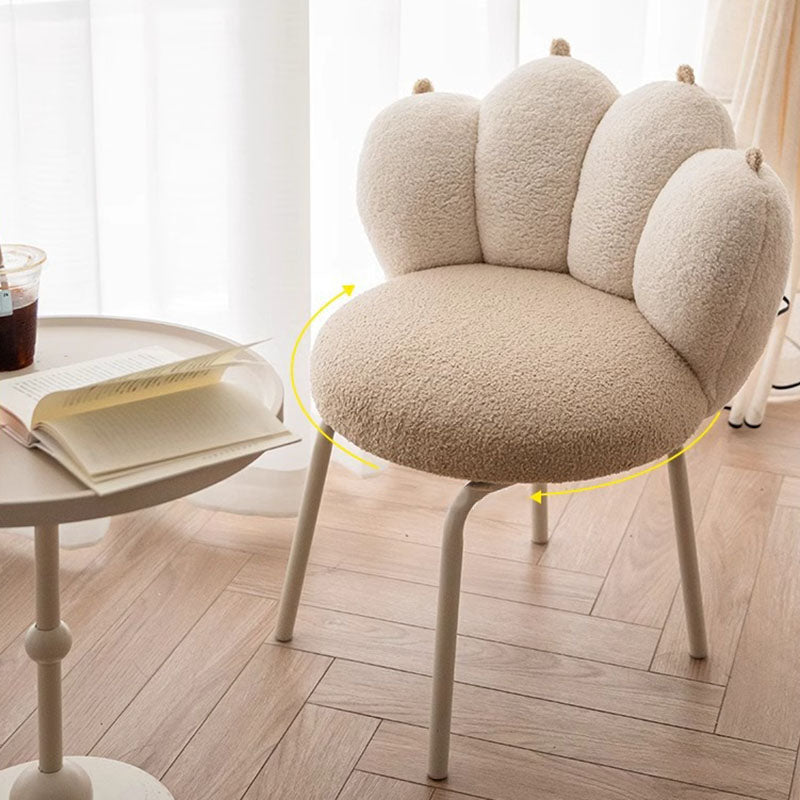 Modern Minimalist Cat-Claw-Shaped Sherpa Fabric Carbon Steel Vanity Stool Backrest Armless For Bedroom