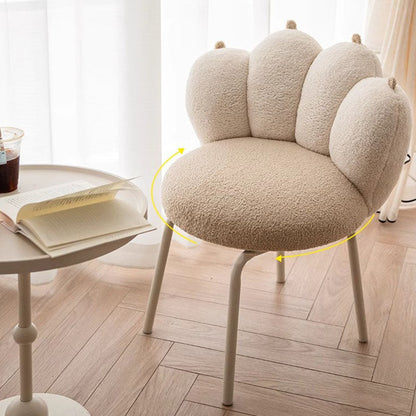 Modern Minimalist Cat-Claw-Shaped Sherpa Fabric Carbon Steel Vanity Stool Backrest Armless For Bedroom