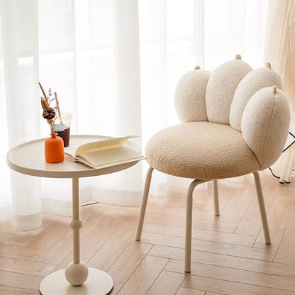 Modern Minimalist Cat-Claw-Shaped Sherpa Fabric Carbon Steel Vanity Stool Backrest Armless For Bedroom