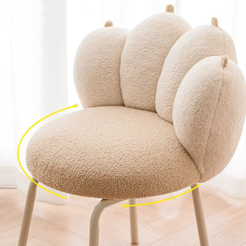 Modern Minimalist Cat-Claw-Shaped Sherpa Fabric Carbon Steel Vanity Stool Backrest Armless For Bedroom