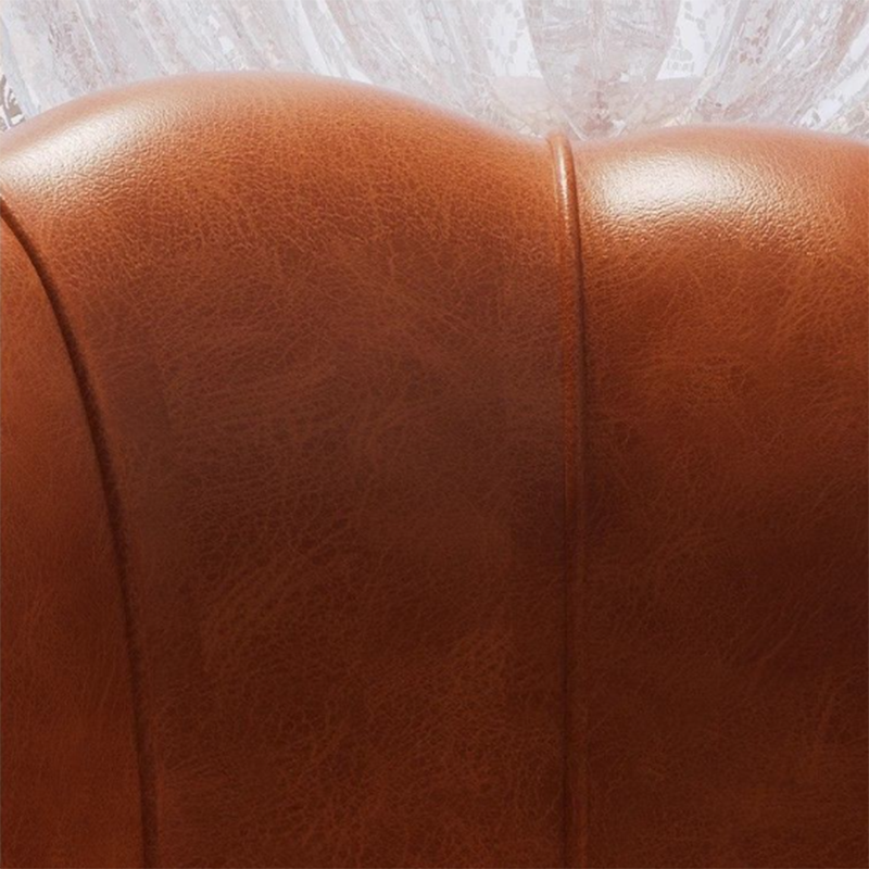 Traditional Vintage Petal-Shaped Faux Oil-Waxed Leather Solid Wood Vanity Stool Backrest Armless For Bedroom