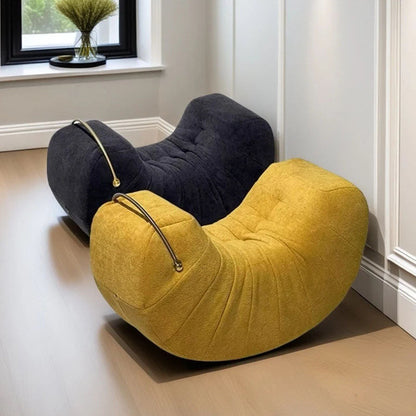 Modern Minimalist Velvet Solid Wood Iron Banana Rocking Chair Backrest Armless For Living Room