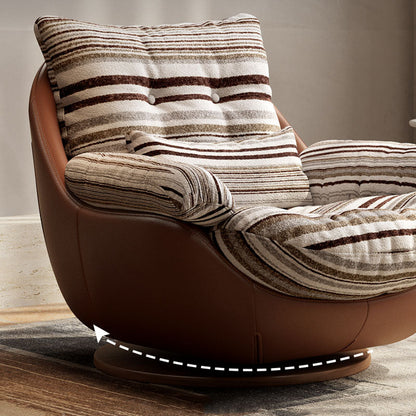 Traditional Vintage Curved Fabric Microfiber Leather Solid Wood Accent Chair Backrest Armrest For Living Room