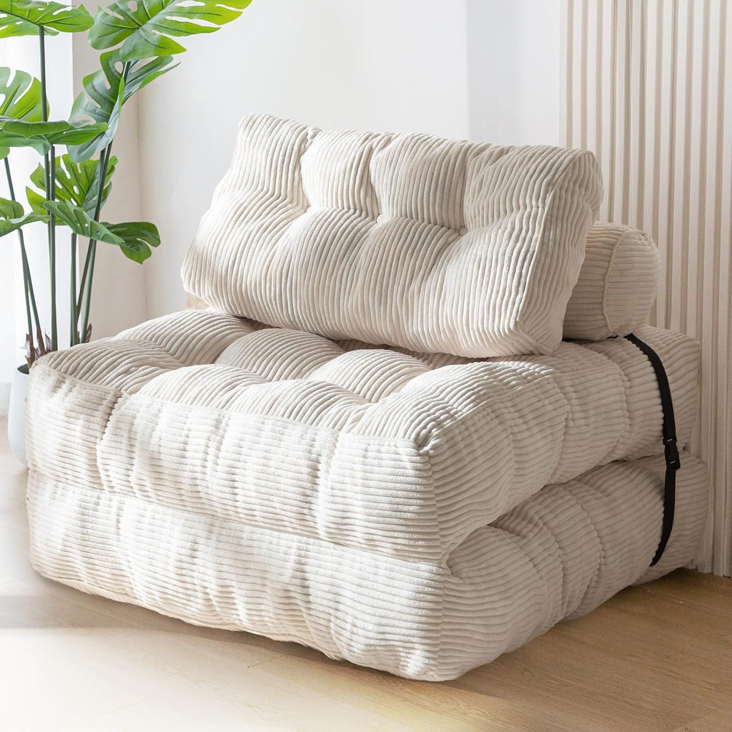 Modern Minimalist Corduroy Sponge Rectangular Folding Accent Chair Backrest For Living Room