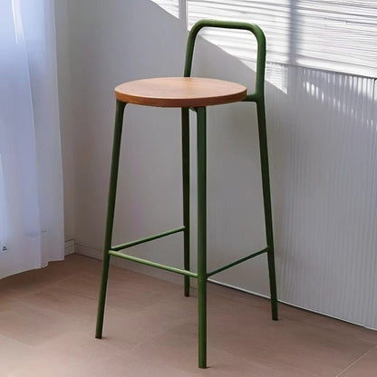 Contemporary Nordic Carbon Steel Solid Wood Rectangular Outdoor Bar Stool Backless For Outdoor