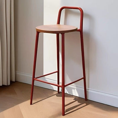Contemporary Nordic Carbon Steel Solid Wood Rectangular Outdoor Bar Stool Backless For Outdoor