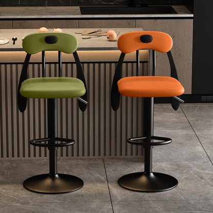 Contemporary Creative PU Leather Carbon Steel Dog-Shaped Rectangular Bar Stool Backrest Armless For Dining Room & Kitchen