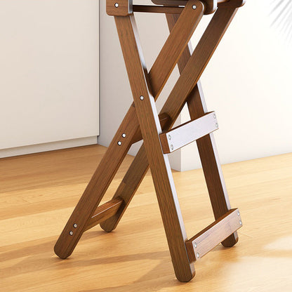 Traditional Rustic Solid Wood Rectangular Foldable Bar Stool For Dining Room & Kitchen