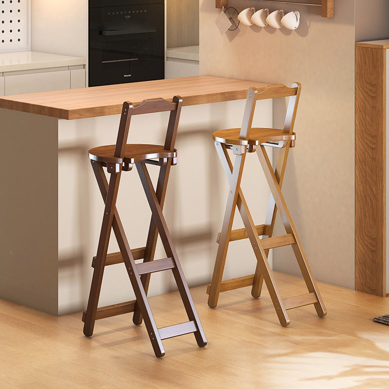 Traditional Rustic Solid Wood Rectangular Foldable Bar Stool For Dining Room & Kitchen
