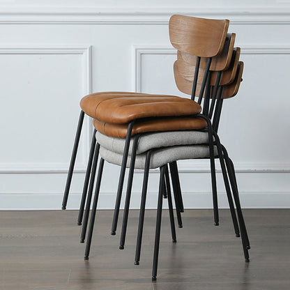Contemporary Nordic Artificial Leather Cotton-Linen Carbon Steel Rectangular Dining Chair Backrest Armless For Dining Room & Kitchen