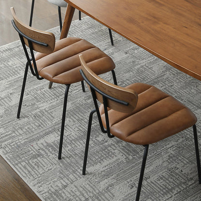 Contemporary Nordic Artificial Leather Cotton-Linen Carbon Steel Rectangular Dining Chair Backrest Armless For Dining Room & Kitchen