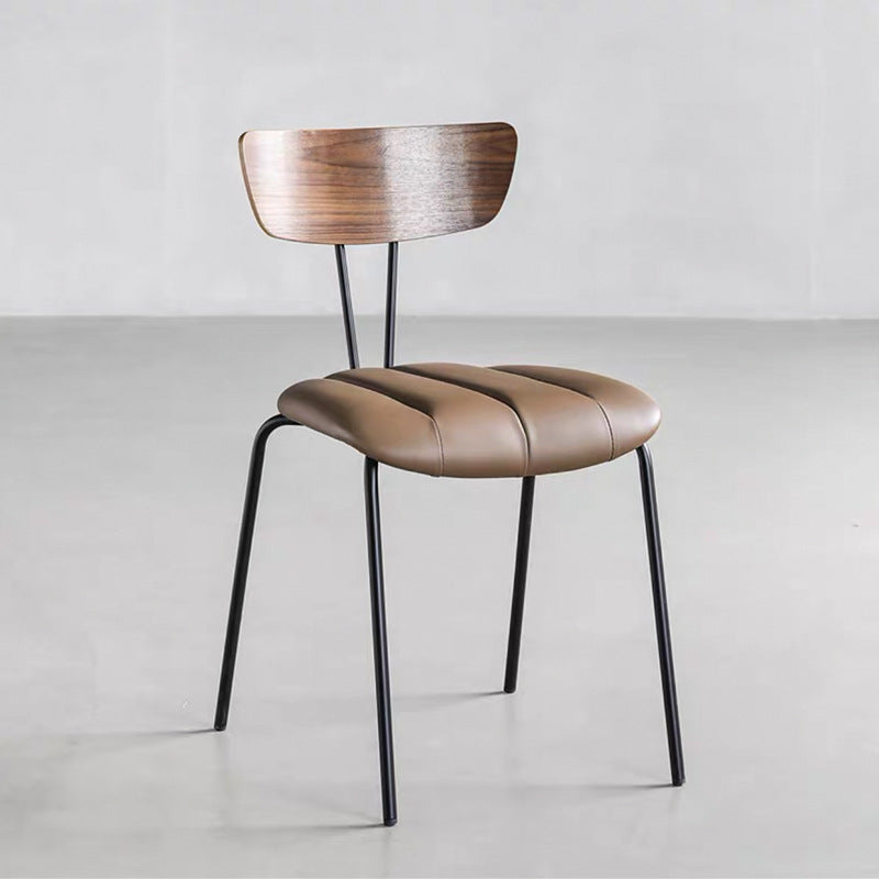 Contemporary Nordic Artificial Leather Cotton-Linen Carbon Steel Rectangular Dining Chair Backrest Armless For Dining Room & Kitchen