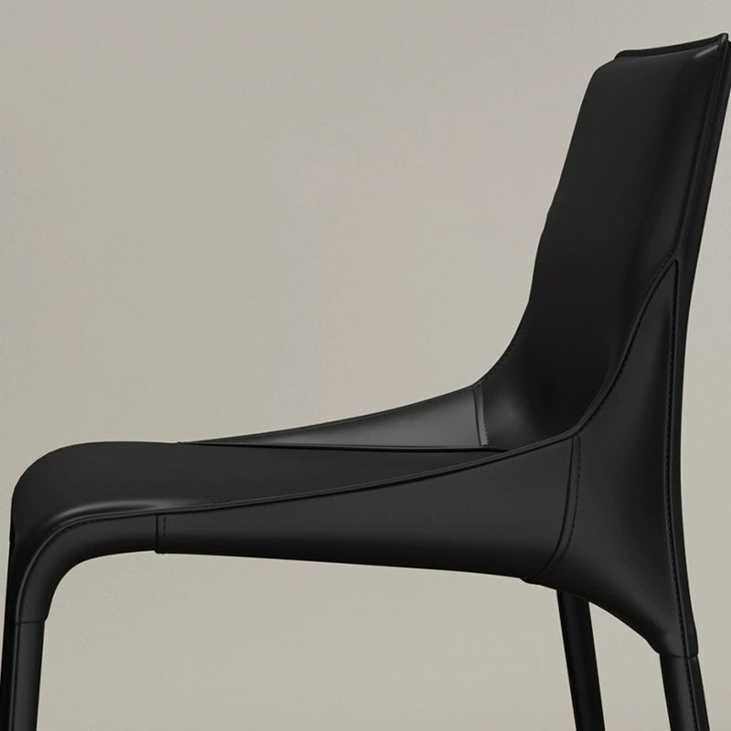 Modern Minimalist Rectangular Faux Saddle Leather Carbon Steel Dining Chair Backrest Armless For Dining Room & Kitchen