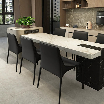 Modern Minimalist Rectangular Faux Saddle Leather Carbon Steel Dining Chair Backrest Armless For Dining Room & Kitchen