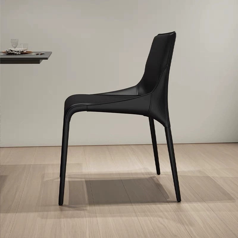 Modern Minimalist Rectangular Faux Saddle Leather Carbon Steel Dining Chair Backrest Armless For Dining Room & Kitchen