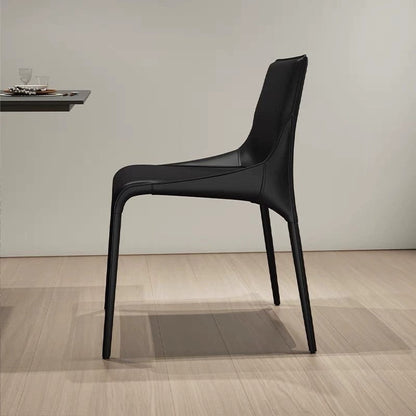 Modern Minimalist Rectangular Faux Saddle Leather Carbon Steel Dining Chair Backrest Armless For Dining Room & Kitchen