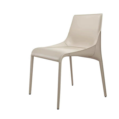 Modern Minimalist Rectangular Faux Saddle Leather Carbon Steel Dining Chair Backrest Armless For Dining Room & Kitchen