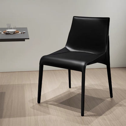 Modern Minimalist Rectangular Faux Saddle Leather Carbon Steel Dining Chair Backrest Armless For Dining Room & Kitchen