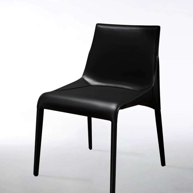 Modern Minimalist Rectangular Faux Saddle Leather Carbon Steel Dining Chair Backrest Armless For Dining Room & Kitchen