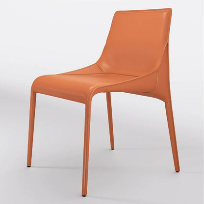 Modern Minimalist Rectangular Faux Saddle Leather Carbon Steel Dining Chair Backrest Armless For Dining Room & Kitchen