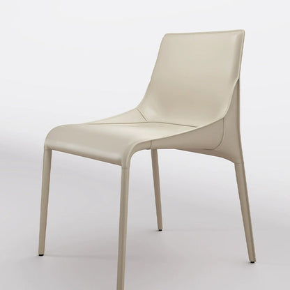 Modern Minimalist Rectangular Faux Saddle Leather Carbon Steel Dining Chair Backrest Armless For Dining Room & Kitchen