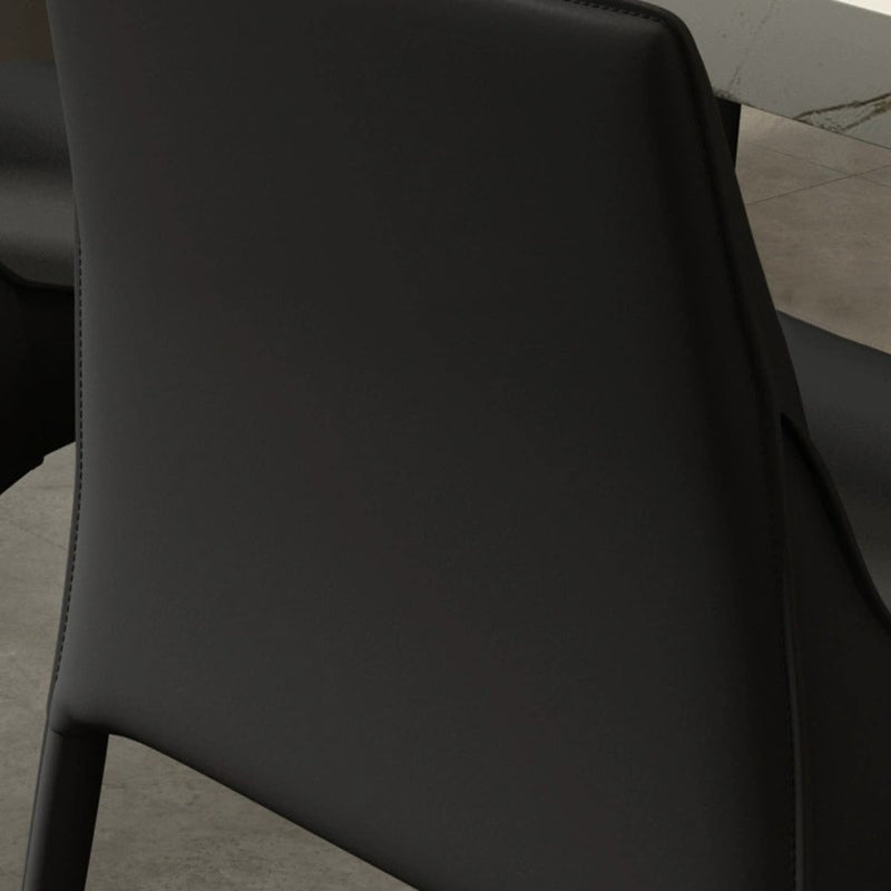 Modern Minimalist Rectangular Faux Saddle Leather Carbon Steel Dining Chair Backrest Armless For Dining Room & Kitchen