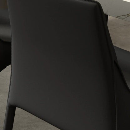Modern Minimalist Rectangular Faux Saddle Leather Carbon Steel Dining Chair Backrest Armless For Dining Room & Kitchen