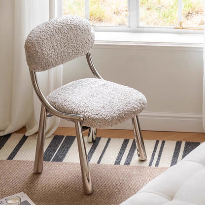 Modern Minimalist Curved Velvet Carbon Steel Vanity Stool Backrest Armless For Bedroom