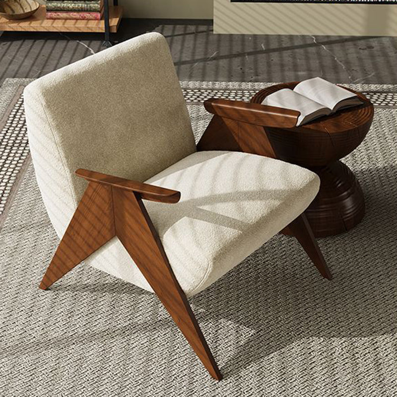 Traditional Vintage Rectangular Solid Wood Velvet Accent Chair Backrest Armrest For Living Room