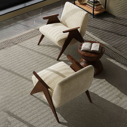 Traditional Vintage Rectangular Solid Wood Velvet Accent Chair Backrest Armrest For Living Room
